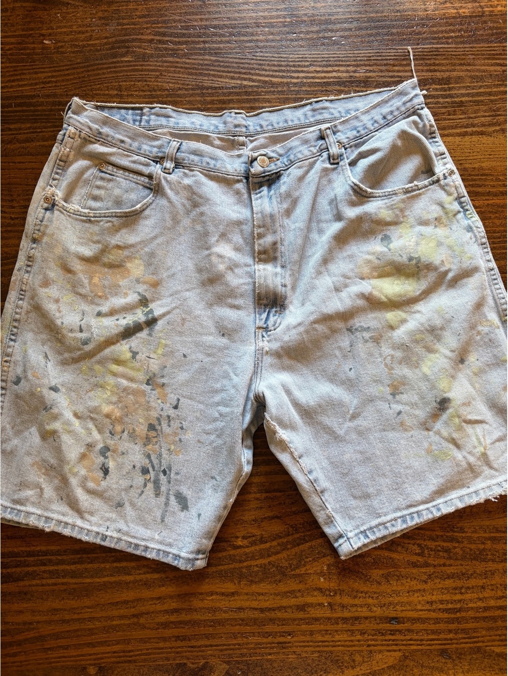 Wrangler Silver Edition Light Wash Denim Shorts with Paint Splatter
